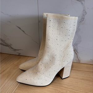 MIA Tristan Cream Embellished Boots with Block Heel